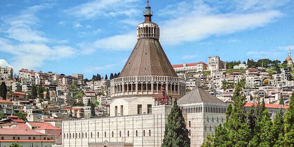 The Basilica of the Annunciation and the Nazareth hillside, seen from the Legacy Hotel